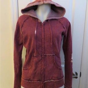 WOMENS MOCHA MAROON FULL ZIP HOODED SWEATSHIRT L